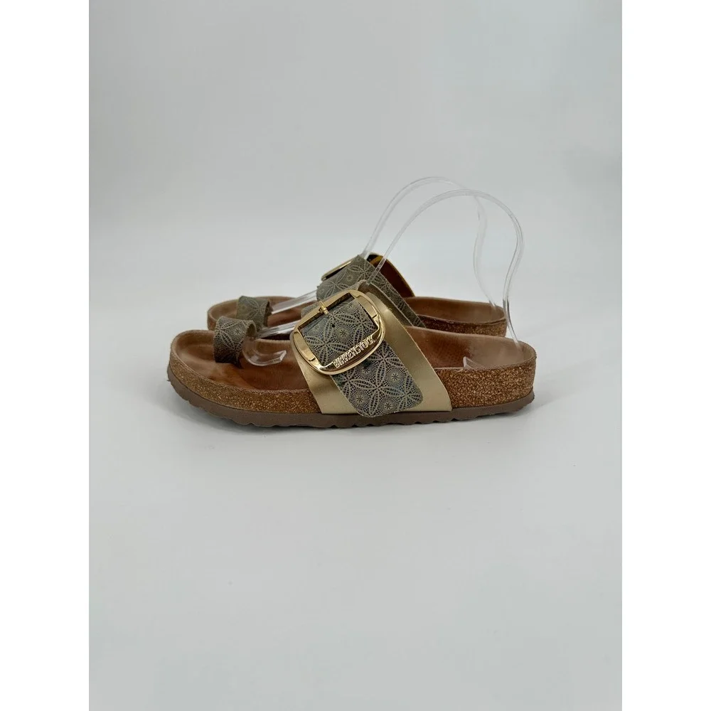 Birkenstock Miramar Hex Blue Big Buckle Sandals Gold Geometric Women's 38 RARE